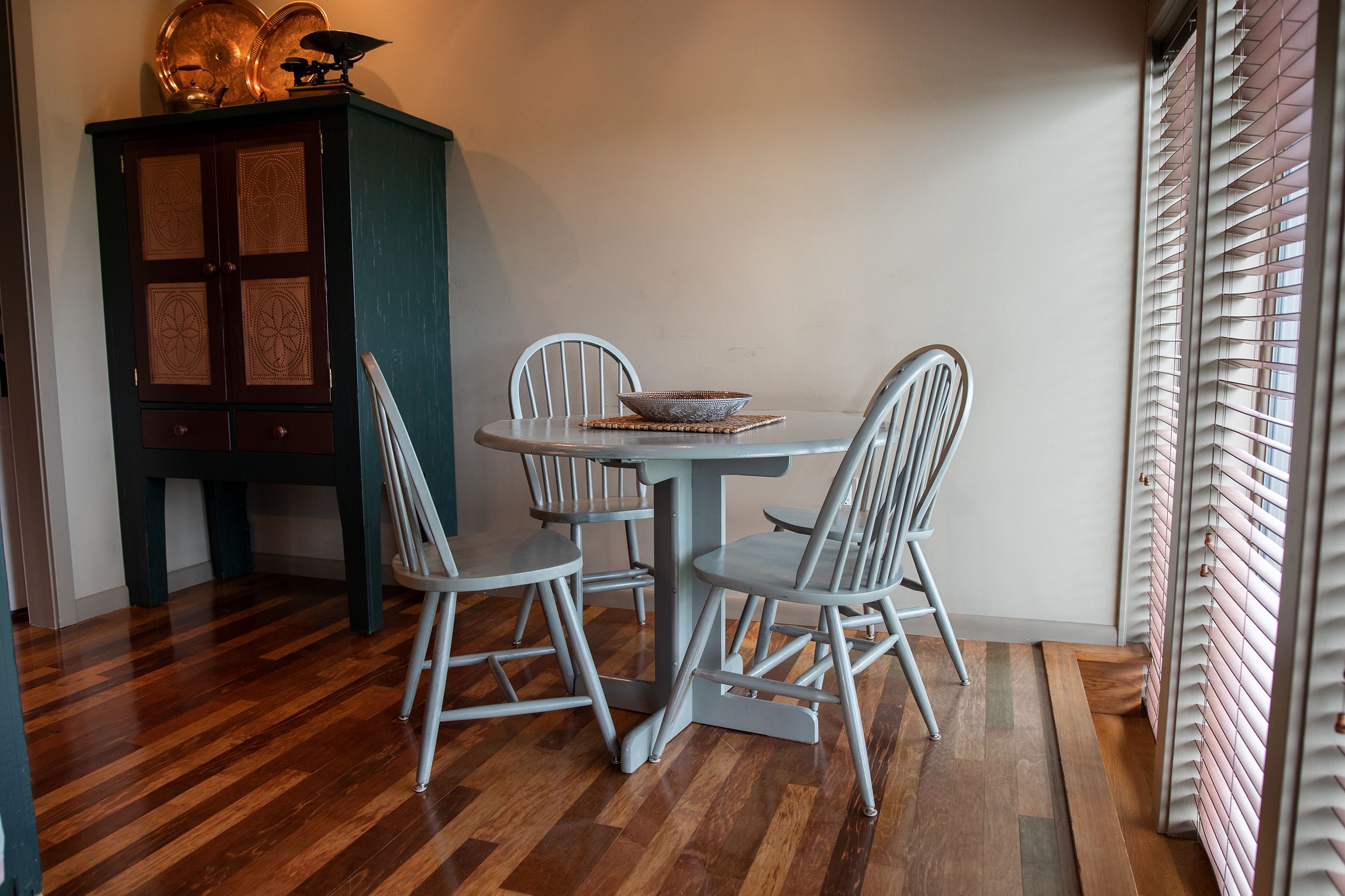 A close up view of the Tower Suite's dining area, a great spot for couples on a romantic getaway to look out at the Manor gardens